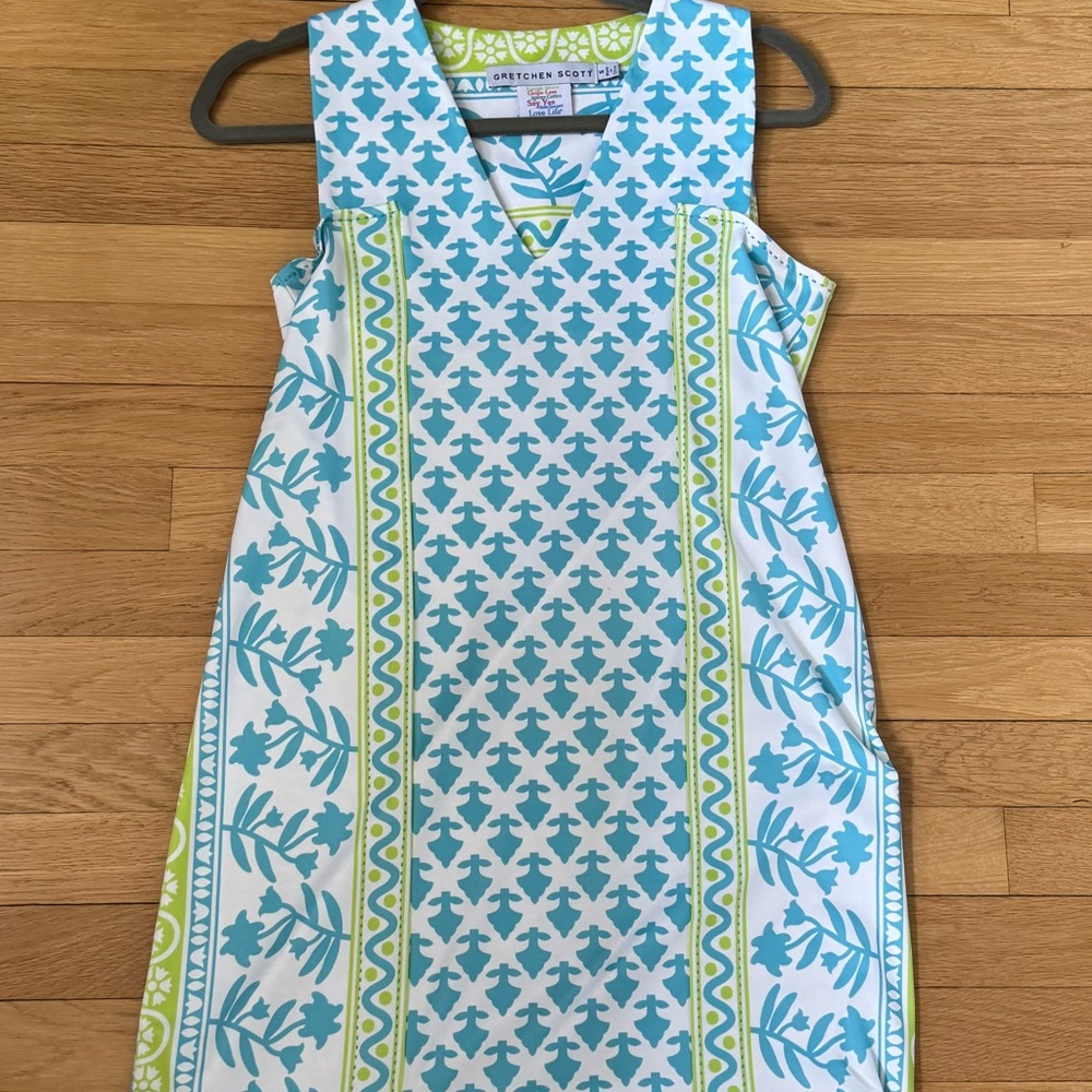 Gretchen Scott Designs Blue and White Sleeveless Dress